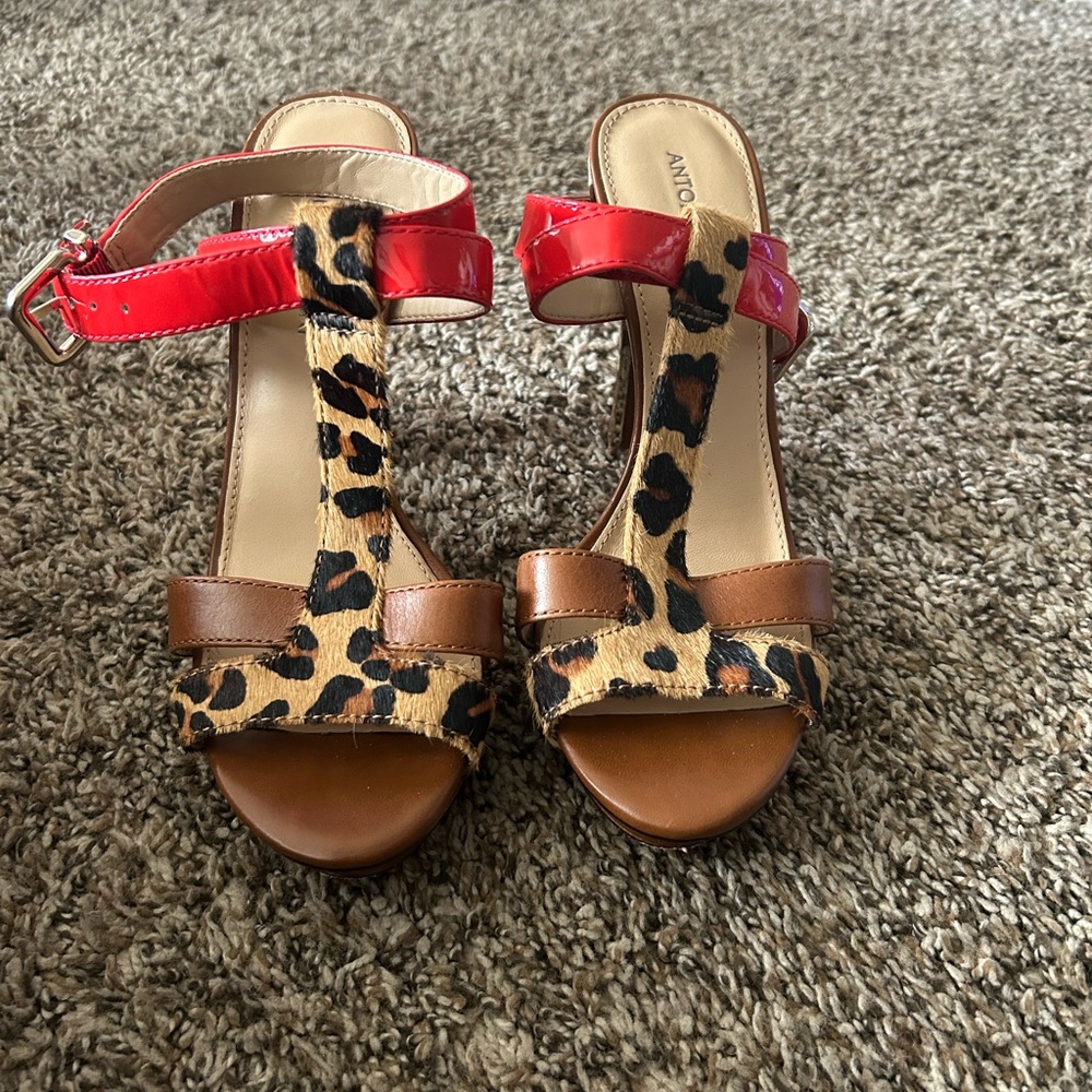 Antonio Melani Red and Leopard Print Women's Heels